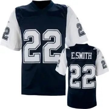 ＃22 Men's Emmitt Smith Blue/White Authentic Dallas Cowboys Mitchell And Ness Navy Throwback Jersey