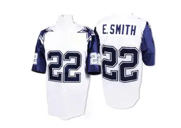 ＃22 Men's Emmitt Smith White Authentic Dallas Cowboys Mitchell And Ness 75TH Patch Throwback Jersey