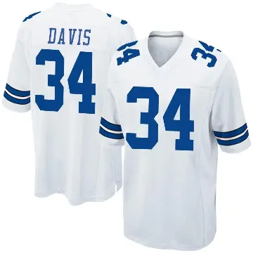 ＃34 Men's Malik Davis White Game Dallas Cowboys Jersey
