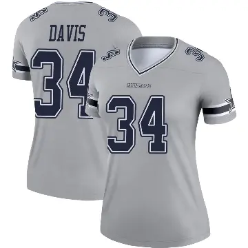 ＃34 Women's Malik Davis Gray Legend Dallas Cowboys Inverted Jersey