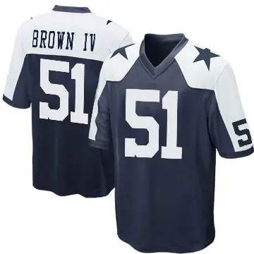 ＃51 Youth Earnest Brown IV Navy Blue Game Dallas Cowboys Throwback Jersey