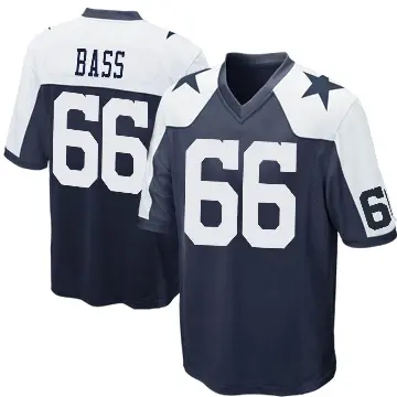 ＃66 Men's T.J. Bass Navy Blue Game Dallas Cowboys Throwback Jersey