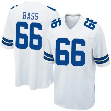 ＃66 Youth T.J. Bass White Game Dallas Cowboys Jersey