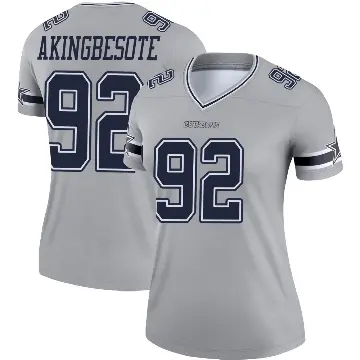 ＃92 Women's Tommy Akingbesote Gray Legend Dallas Cowboys Inverted Jersey